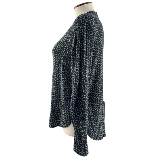 H&M Women’s Top Sun Motif Long Sleeve Blue Green Button Back Polyester Size 14 - Picture 3 of 7